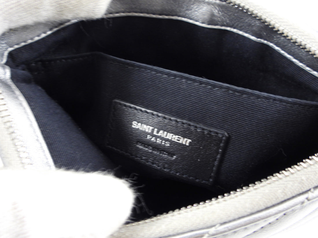 Saint Laurent Silver Metallic Leather Quilt Mini Pouch