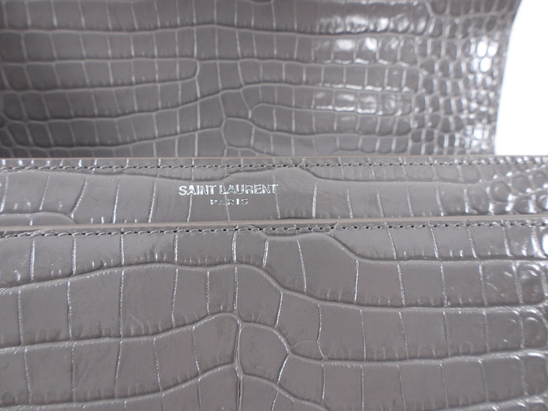 Saint Laurent Grey Croc Embossed Leather Mini Sunset Chain Bag, myGemma, NL
