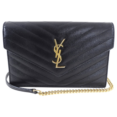 Saint Laurent Black Cassandre Wallet on Chain Crossbody Bag