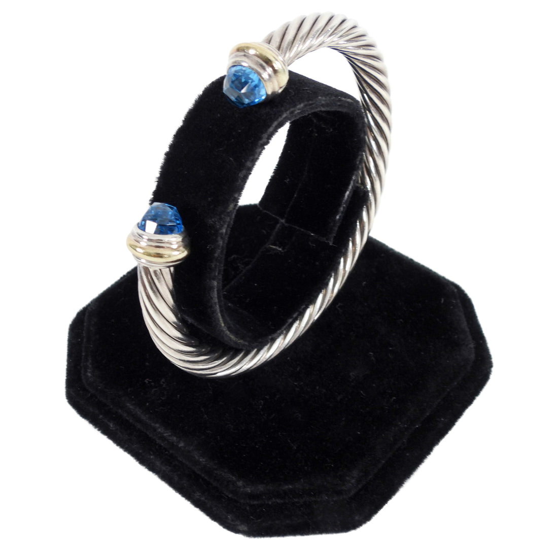 David Yurman Sterling 14k Classic Cable Blue Topaz Bracelet