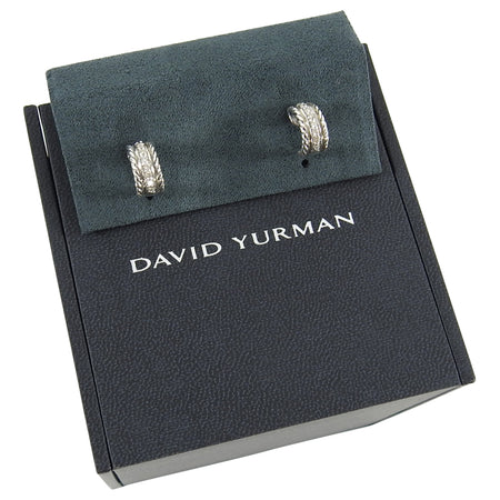David Yurman Small Sterling Silver Diamond Rope Earrings