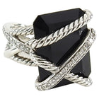 David Yurman Sterling Silver Onyx Diamond Cable Wrap Ring - 7