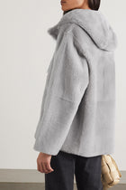 Yves Salomon Grey Shearling Hooded Lacon Jacket - XS/S