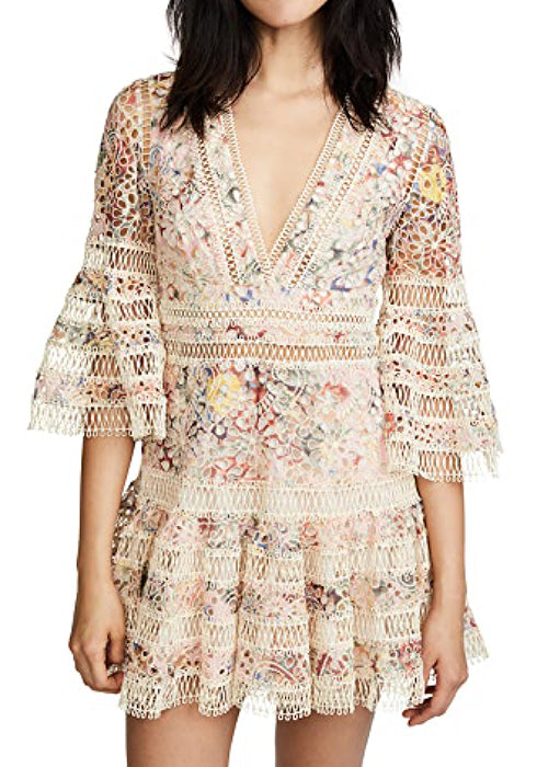 Zimmermann Laelia Foral Eyelet Lace Trim Short Dress Zimmermann Laelia Foral Eyelet Lace Trim Short Dress