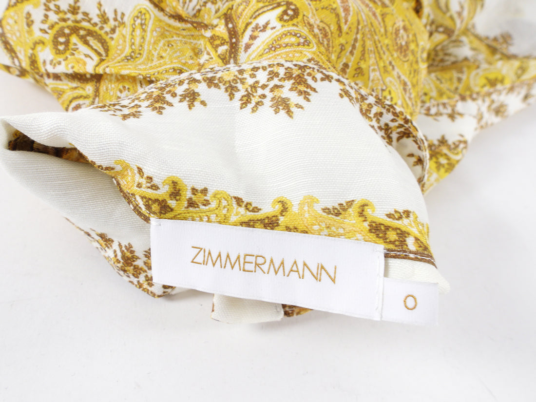 Zimmermann Yellow Paisley Zippy Billow Blouse Top - S